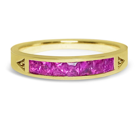 Pink Sapphire Stacking Ring (7) - 18K Yellow Gold