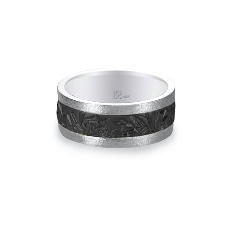 18K White Gold Wide & Black Frost Unisex Band
