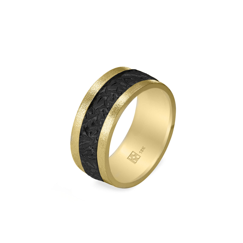 18K Yellow Gold & Black Frost Wide Unisex Band