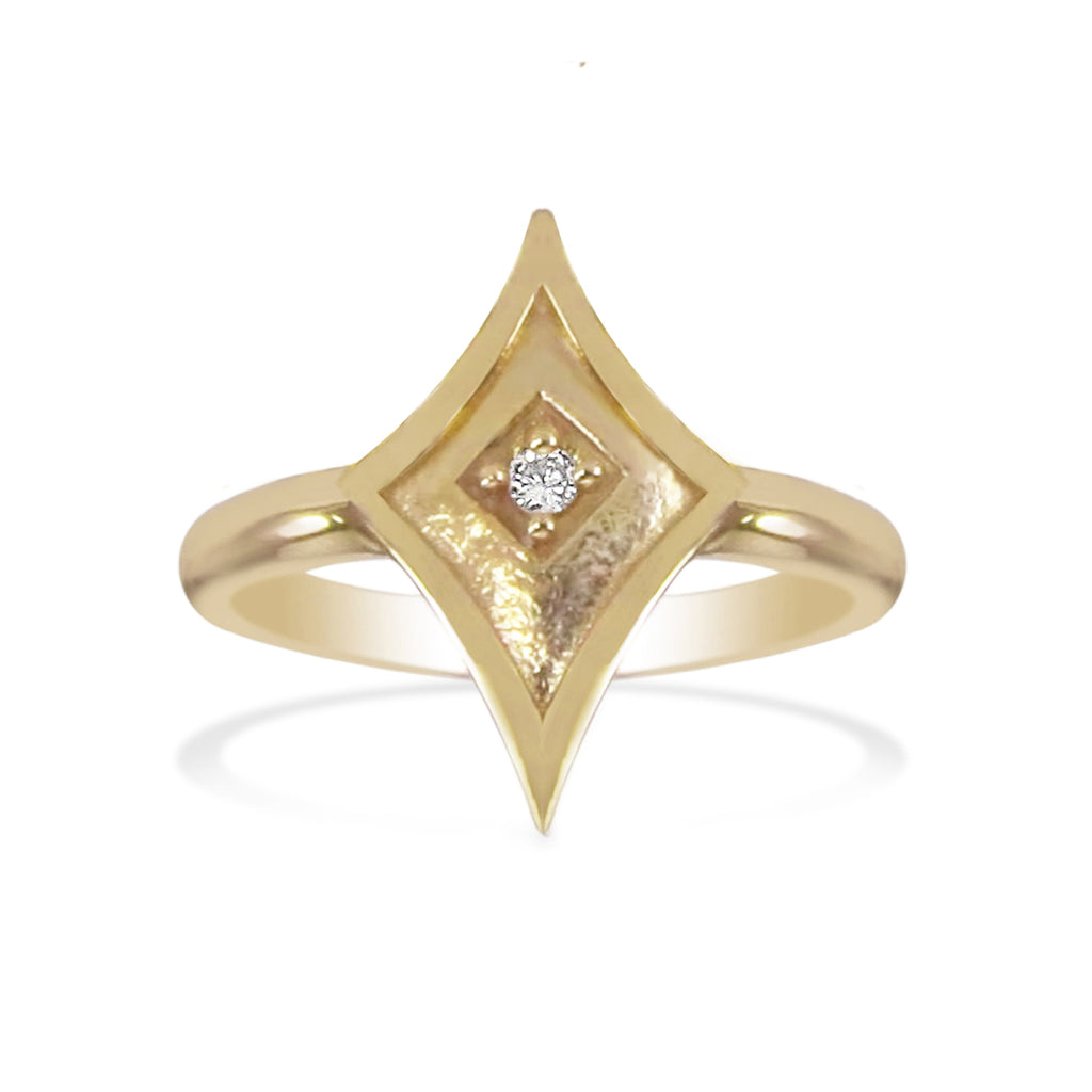 Yellow Gold Shield Ring with Diamond or Gemstone
