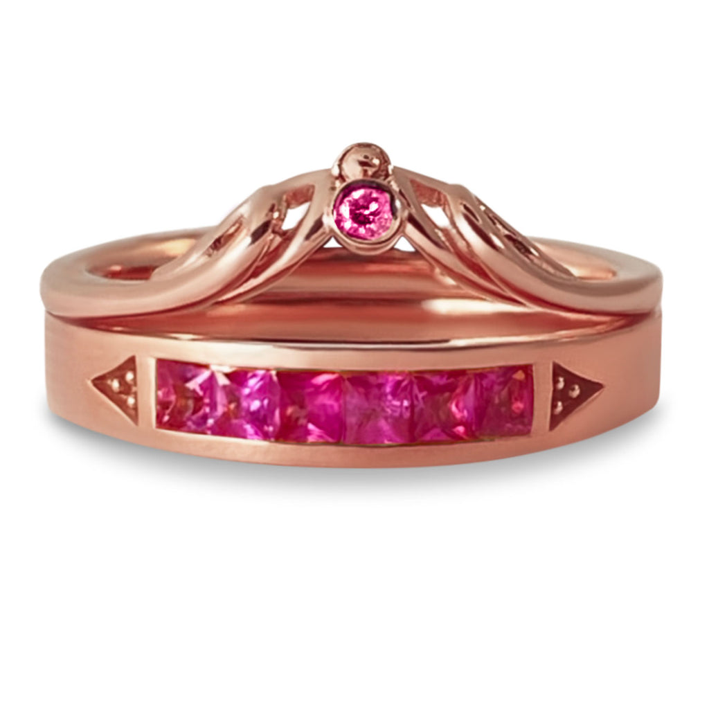 Featured in Forbes: Pink Power Luxury crown ring set fit for a queen in 18 karat rose gold with bright pink sapphires. Pink Power Collection. Bijoux Montréal.