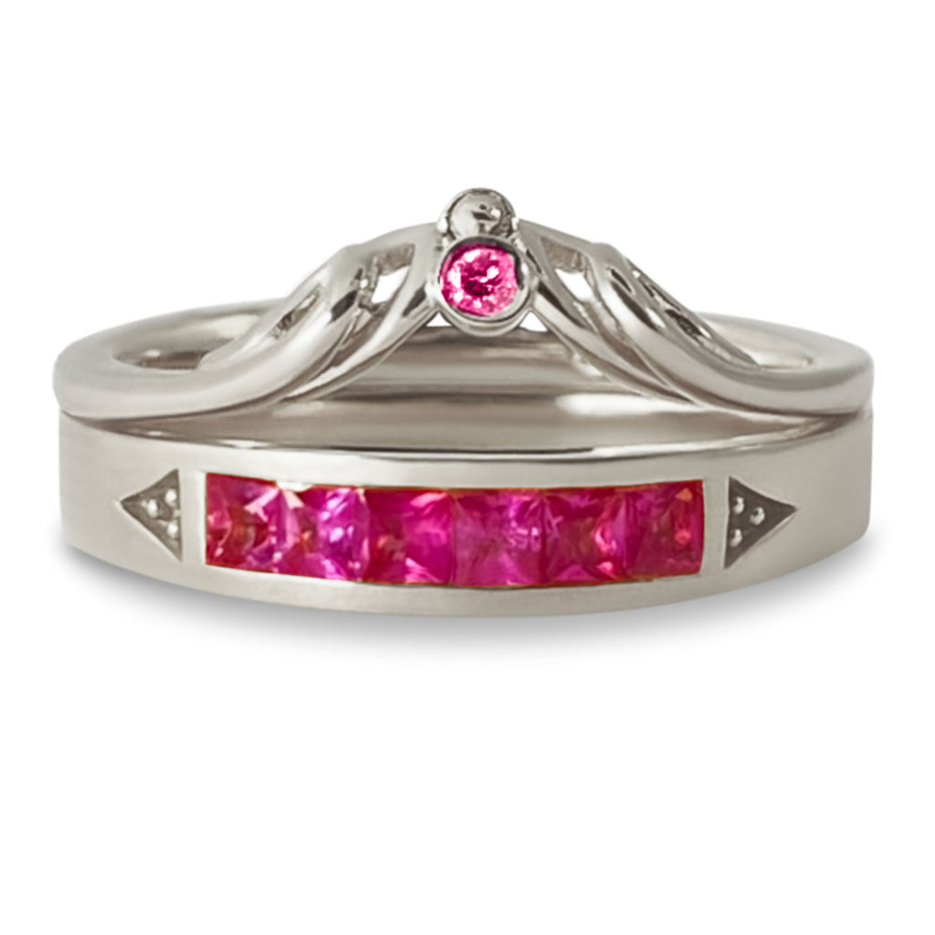 Featured in Forbes: Luxury crown ring set fit for a queen in 18 karat white gold with bright pink sapphires. Pink Power Collection. Bijoux Montréal.