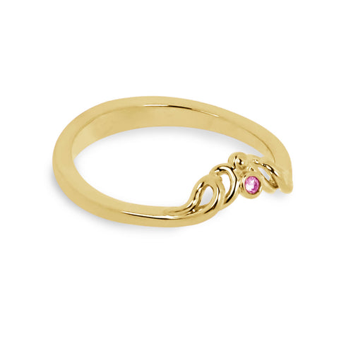 Pink Sapphire Stacking Ring with Crown - 18K Yellow Gold
