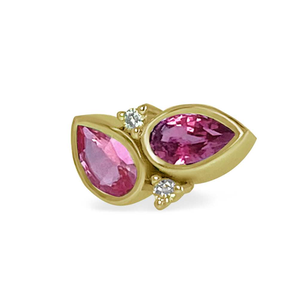 18K Gold with Pink Sapphires & Diamonds Stud