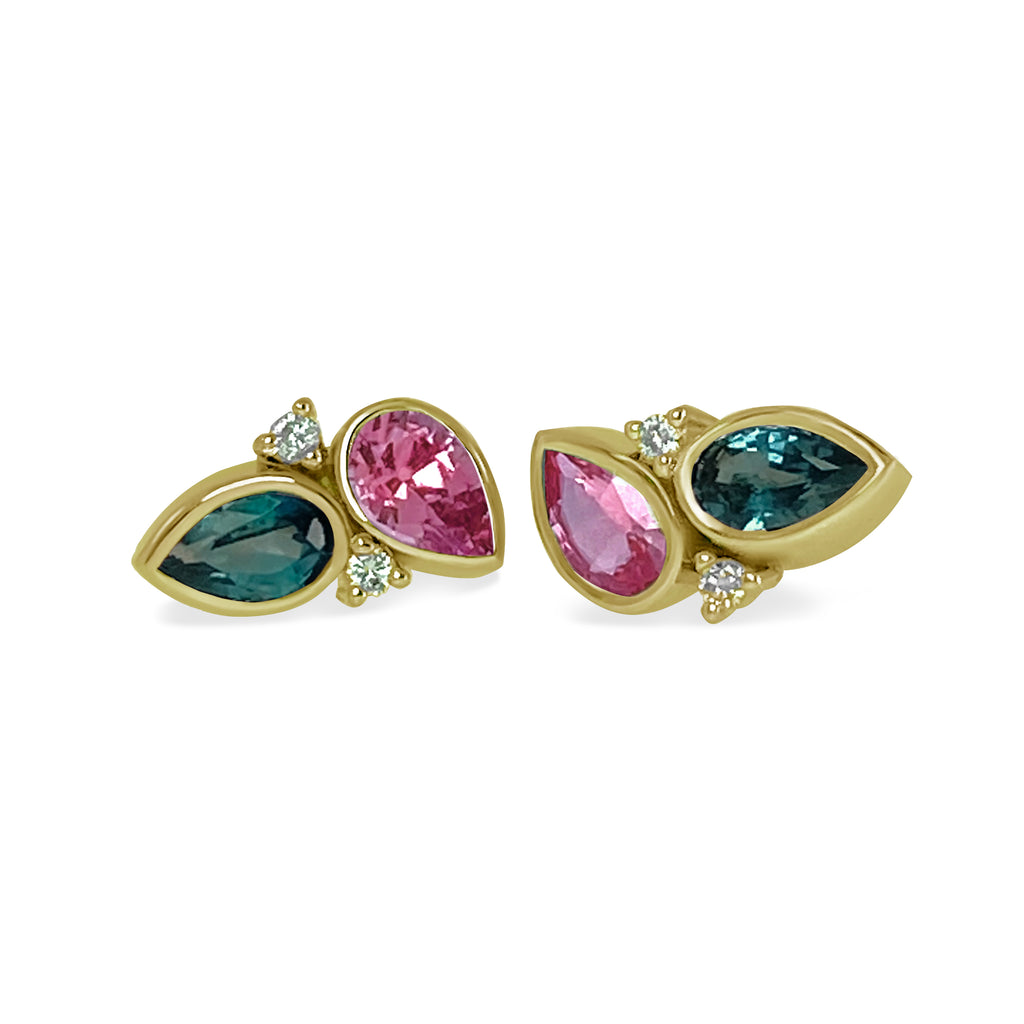 18K Gold Sapphire & Diamond Stud Earrings