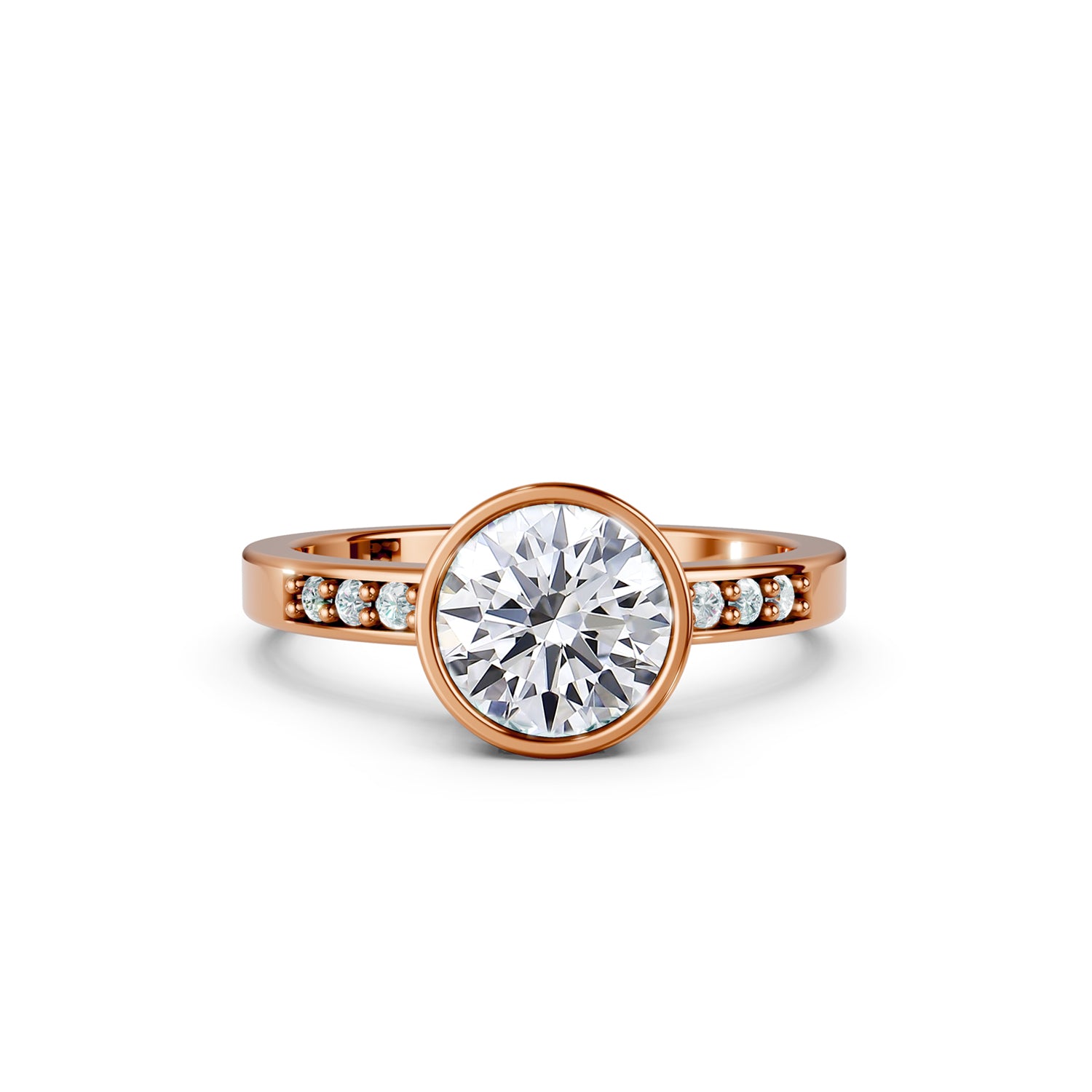 Beautiful vintage gold engagement ring with bezel-set diamond. Made in Canada. Bague fiancailles en or. Bijoux Montreal.