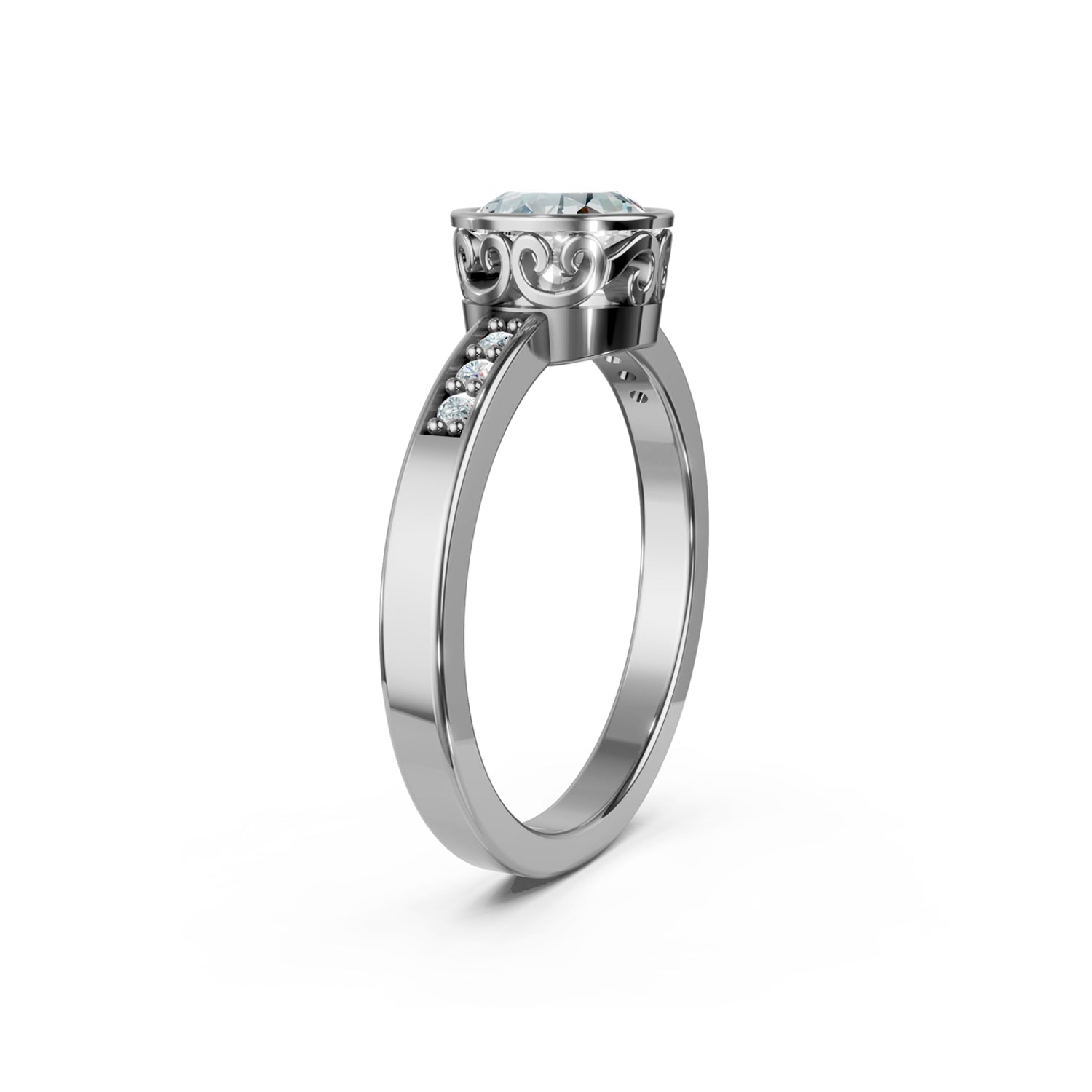 Beautiful vintage gold engagement ring with bezel-set diamond. Made in Canada. Bague fiancailles en or. Bijoux Montreal.