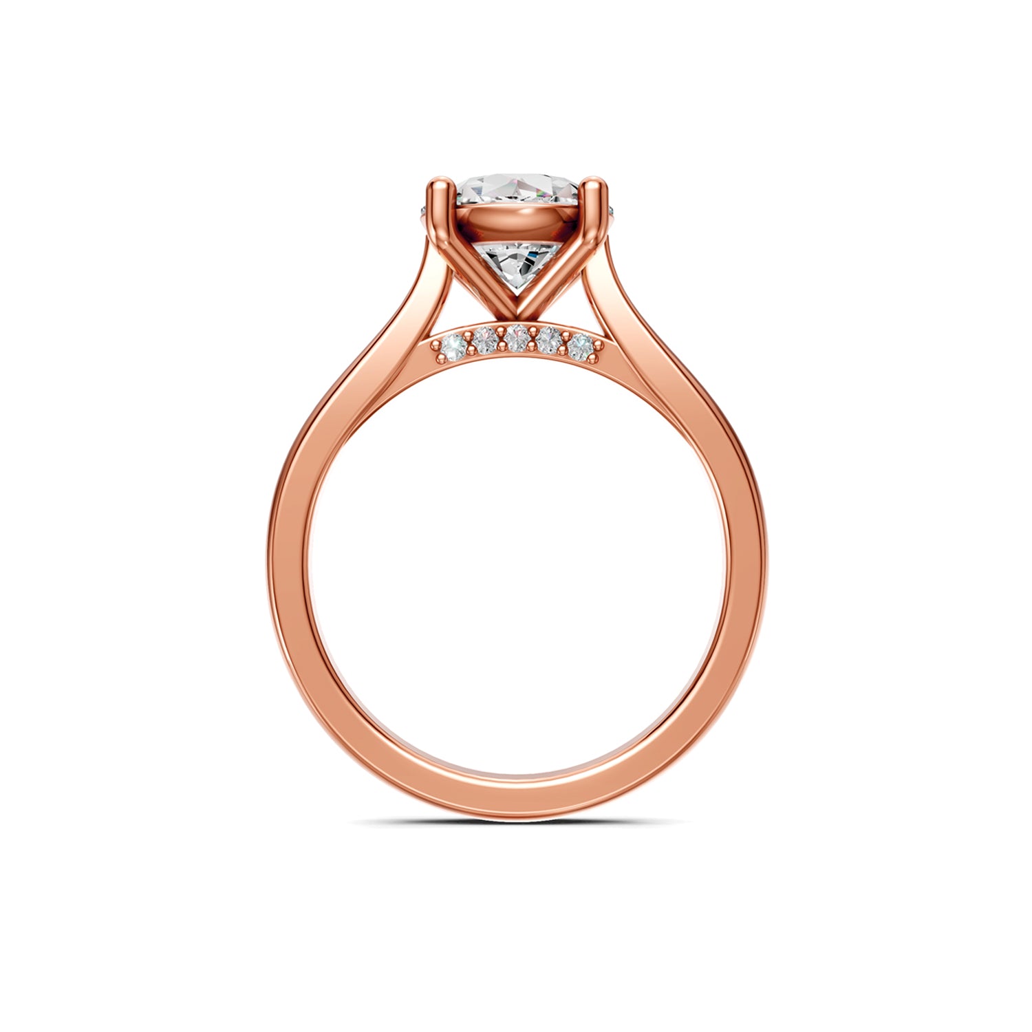 Stunning Pink or Rose Gold Engagement Ring with Oval Diamond or Gemstone with a row of small damonds on the band. Made in Montreal. Contemporary and Classic Design. Perfect for a Millennial Brides /  Marriage Montréal Bague haut de gamme Bijoux Montréal.
