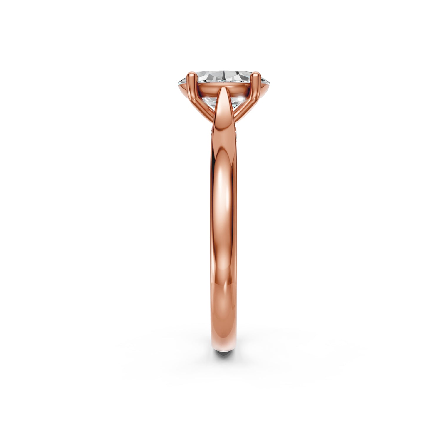 Stunning Pink or Rose Gold Engagement Ring with Oval Diamond or Gemstone with a row of small damonds on the band. Made in Montreal. Contemporary and Classic Design. Perfect for a Millennial Brides /  Marriage Montréal Bague haut de gamme Bijoux Montréal.