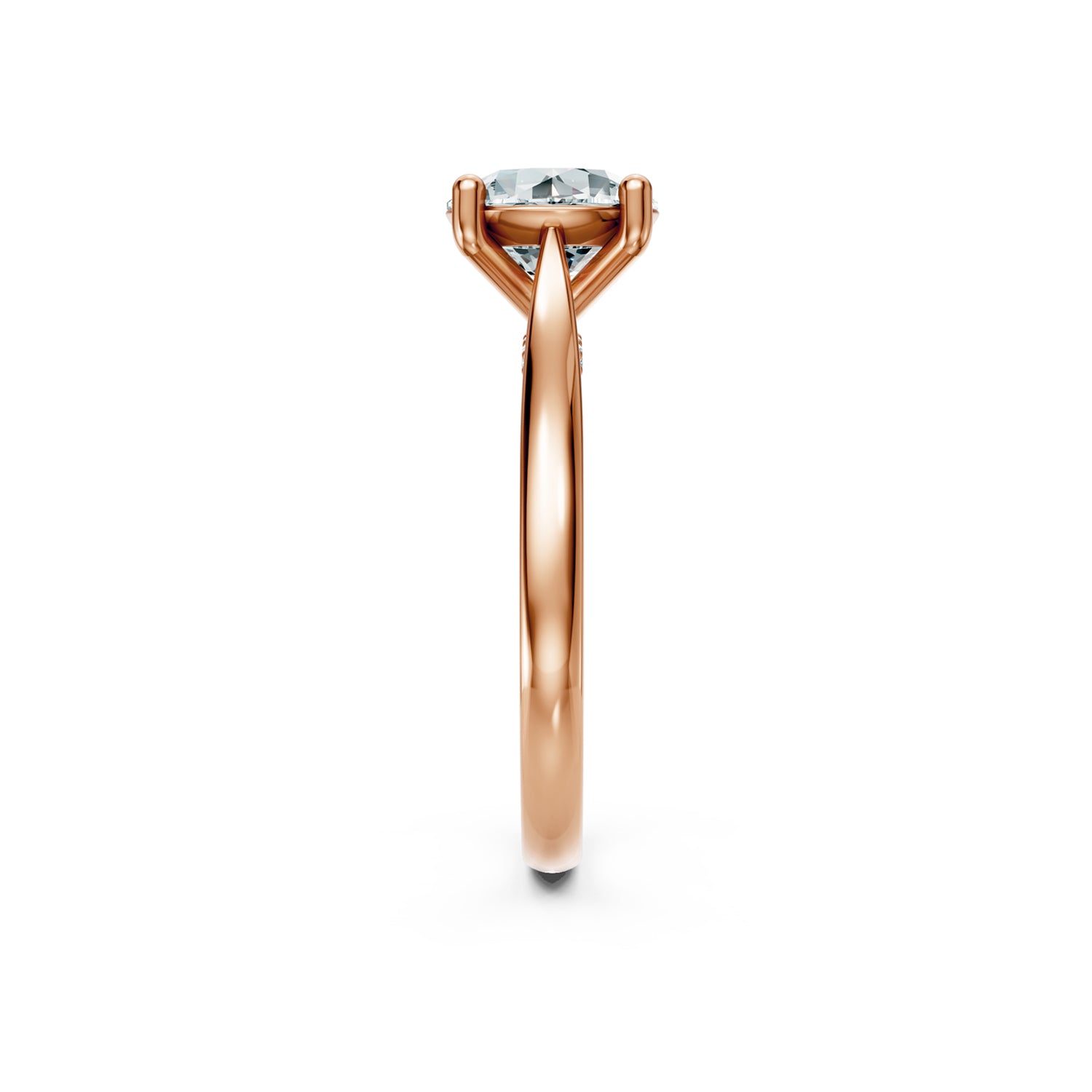 Stunning Pink or Rose Gold Engagement Ring with Diamond or Gemstone with a rown of small damonds on the band. Made in Montreal. Contemporary and Classic Design. Perfect for a Millennial Brides /  Marriage Montréal Bague haut de gamme Bijoux Montréal.