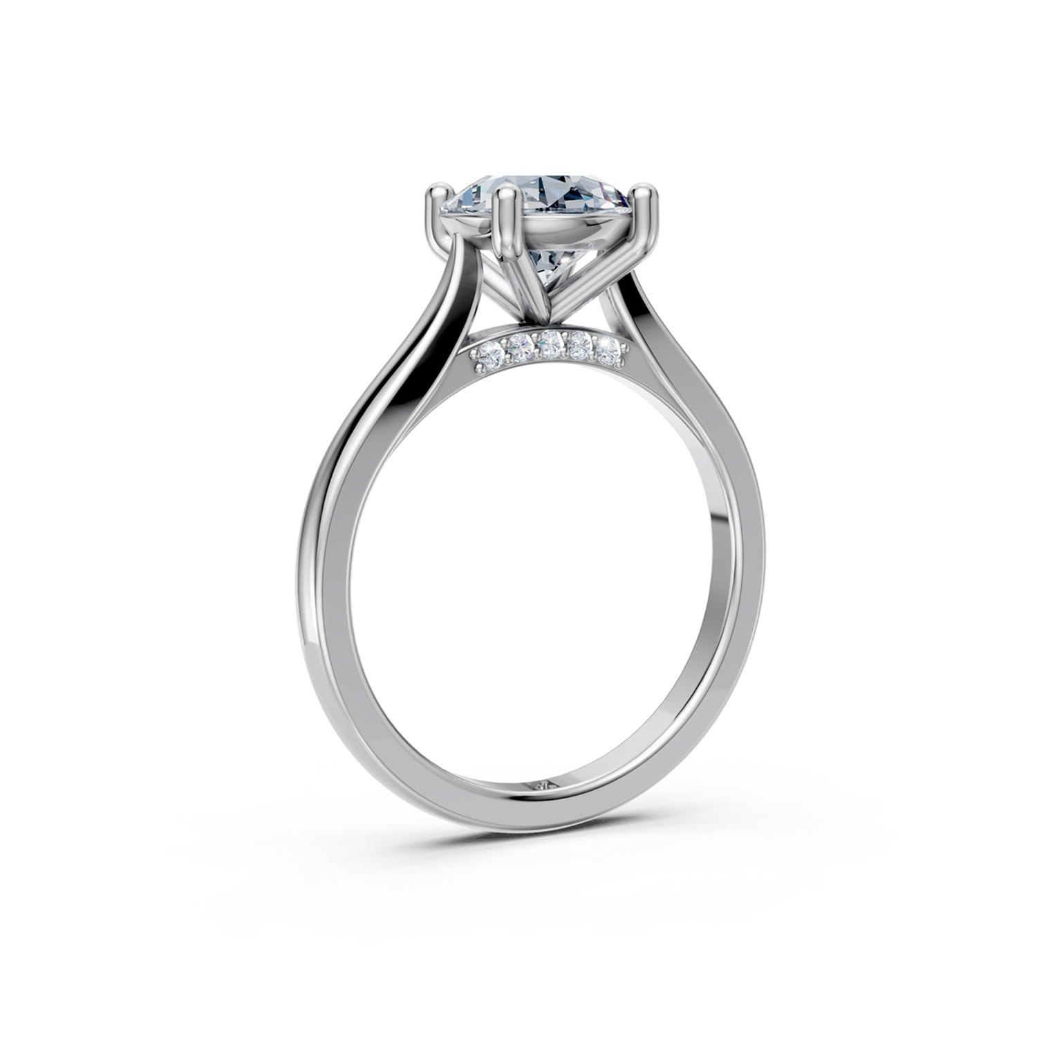 Stunning Platinum or White Gold Engagement Ring with Diamond or Gemstone with a rown of small damonds on the band. Made in Montreal. Contemporary and Classic Design. Perfect for a Millennial Brides /  Marriage Montréal Bague haut de gamme Bijoux Montréal.