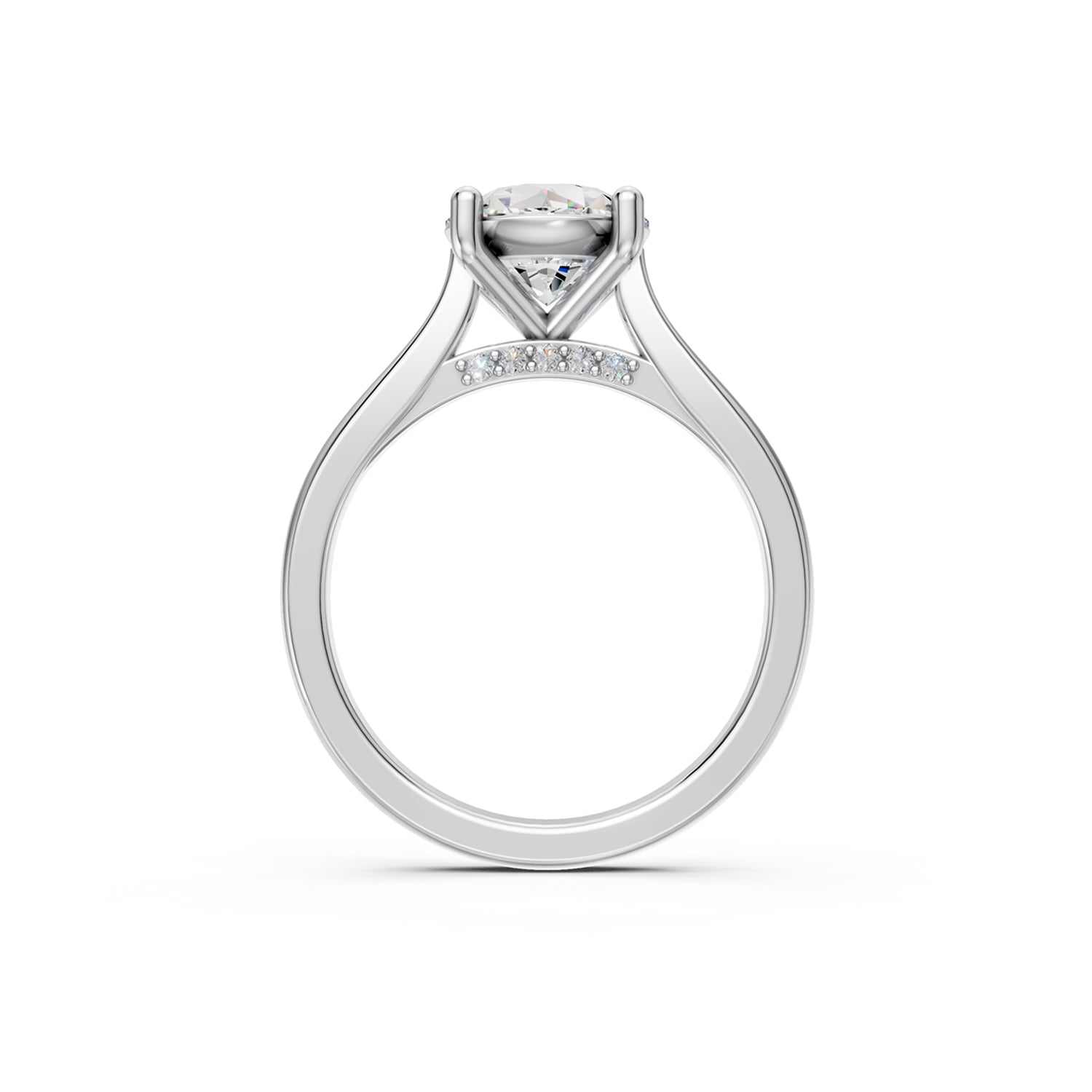 Stunning Platinum or White Gold Engagement Ring with Oval Diamond or Gemstone with a row of small damonds on the band. Made in Montreal. Contemporary and Classic Design. Perfect for a Millennial Brides /  Marriage Montréal Bague haut de gamme Bijoux Montréal.