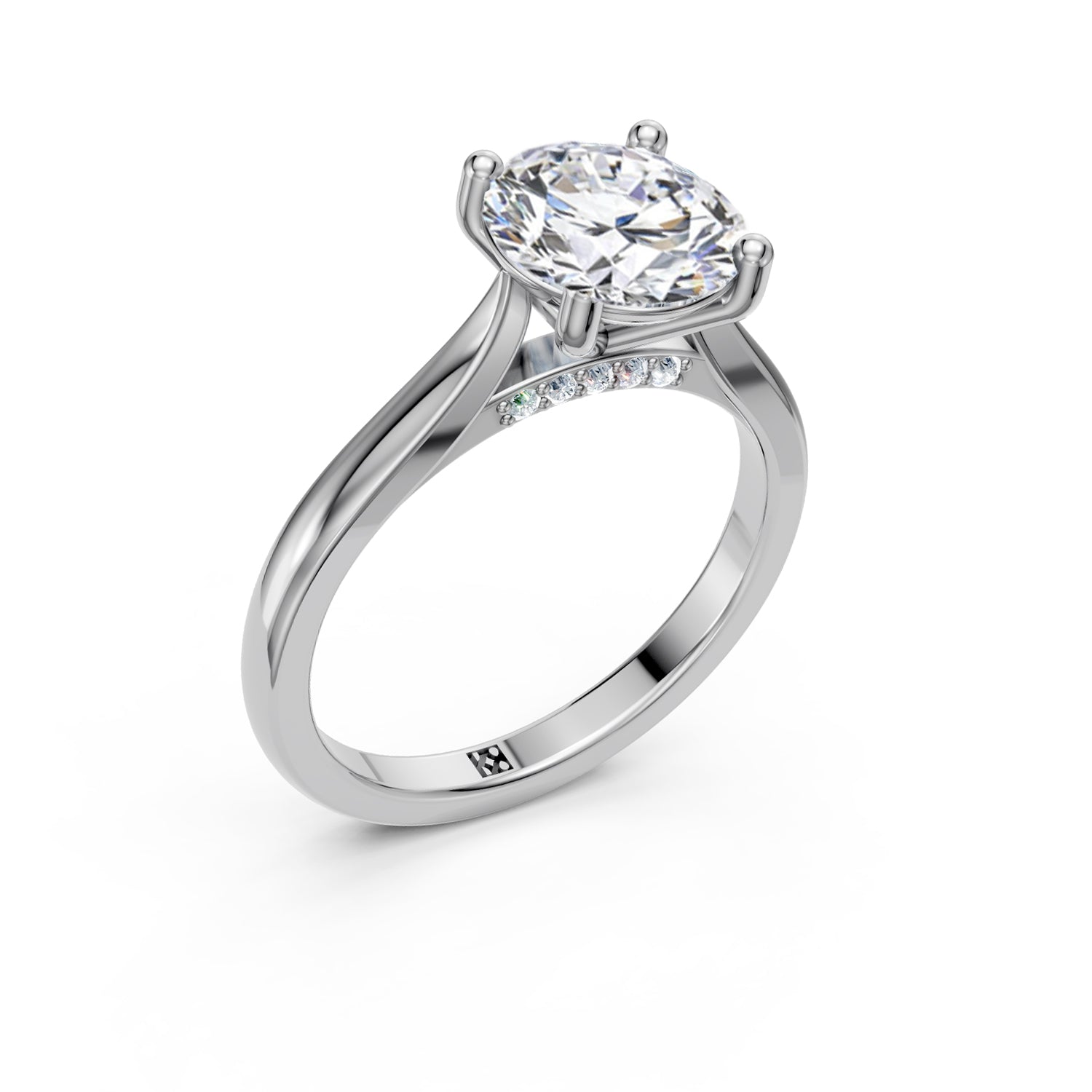 Stunning Platinum or White Gold Engagement Ring with Diamond or Gemstone with a rown of small damonds on the band. Made in Montreal. Contemporary and Classic Design. Perfect for a Millennial Brides /  Marriage Montréal Bague haut de gamme Bijoux Montréal.
