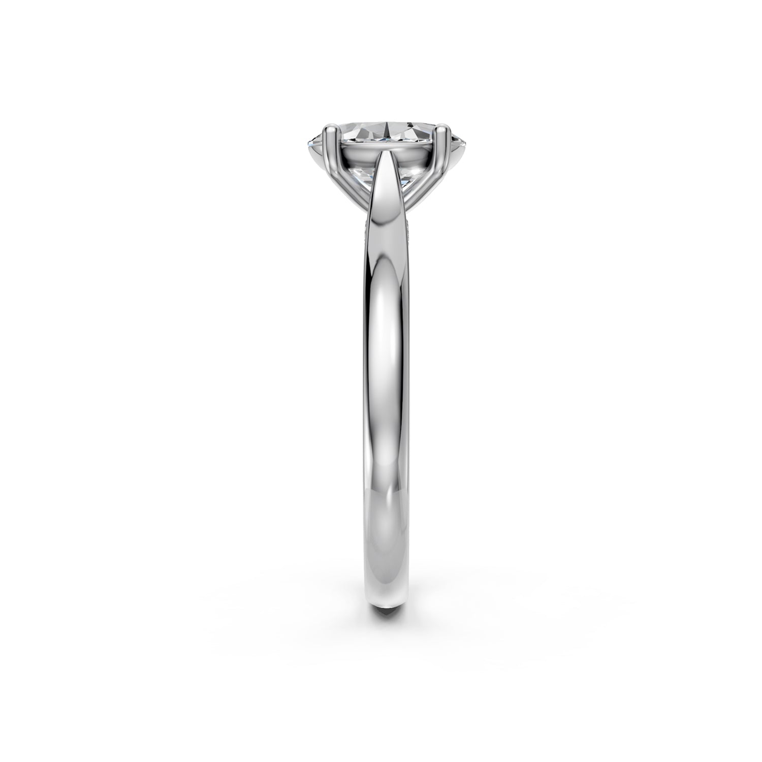 Stunning Platinum or White Gold Engagement Ring with Oval Diamond or Gemstone with a row of small damonds on the band. Made in Montreal. Contemporary and Classic Design. Perfect for a Millennial Brides /  Marriage Montréal Bague haut de gamme Bijoux Montréal.