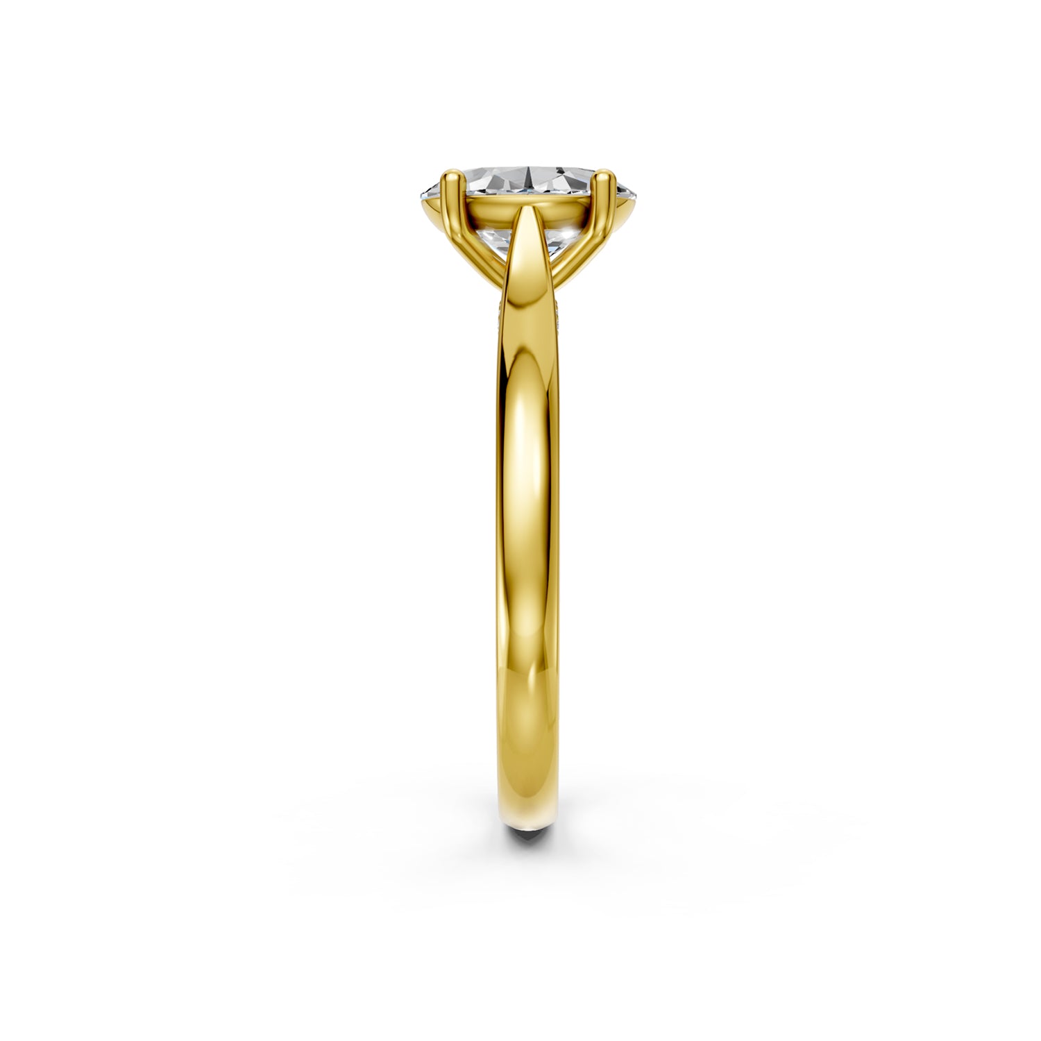 Stunning Yellow Gold Engagement Ring with Oval Diamond or Gemstone with a row of small damonds on the band. Made in Montreal. Contemporary and Classic Design. Perfect for a Millennial Brides /  Marriage Montréal Bague haut de gamme Bijoux Montréal.