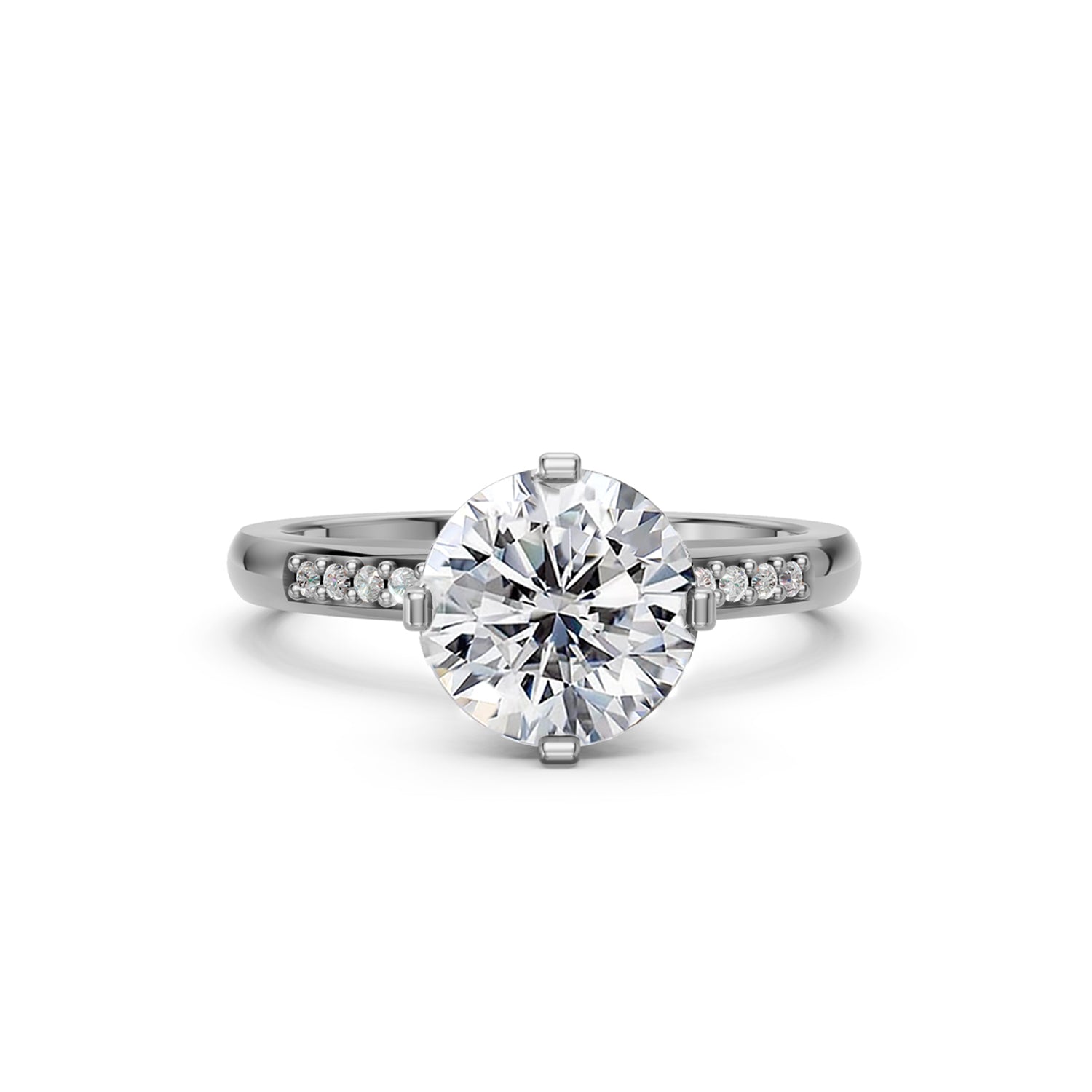 Beautiful platinum ir white gold engagement ring with 1.5 carat diamond and subtle hidden halo below the solitaire diamond centre stone. Made in Canada. Bague fiançailles à diamants halo caché. Création Montréal. Style Couture Vintage.