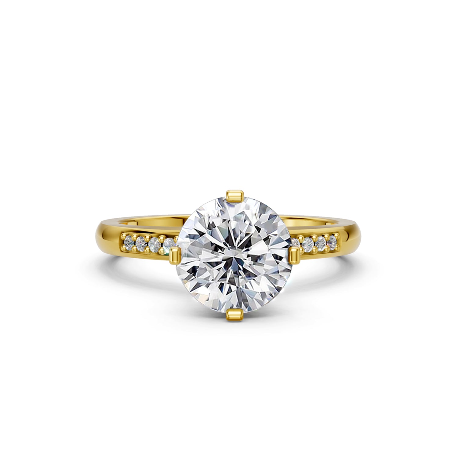 Beautiful gold engagement ring with 1.5 carat diamond and subtle hidden halo below the solitaire diamond centre stone. Made in Canada. Bague fiançailles à diamants halo caché. Création Montréal. Style Couture Vintage.