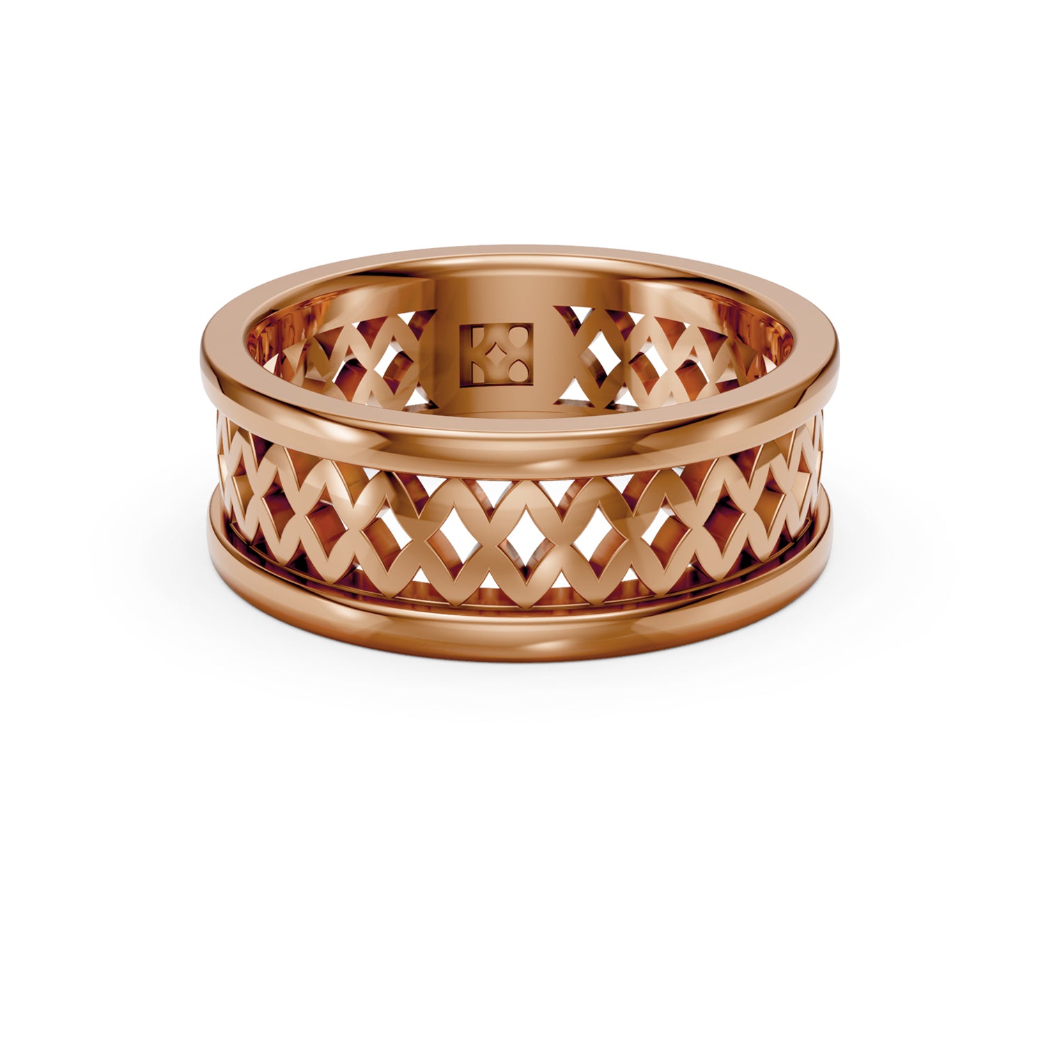 Modern, timeless, luxury designer wedding band in pink or rose  gold. Unisex design for men, women and LBGTQ members. Made in Canada. Alliance en or fabriquée à Montreal. Par K8.