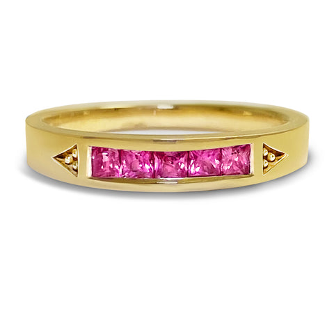 Pink Sapphire Stacking Ring with Crown - 18K Yellow Gold