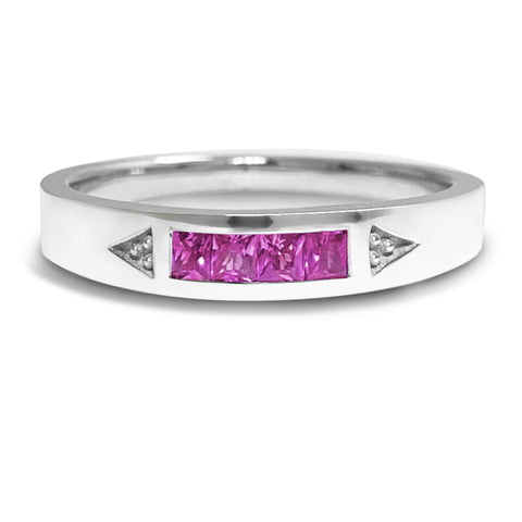 Pink Sapphire Stacking Ring (4) - 18K White Gold