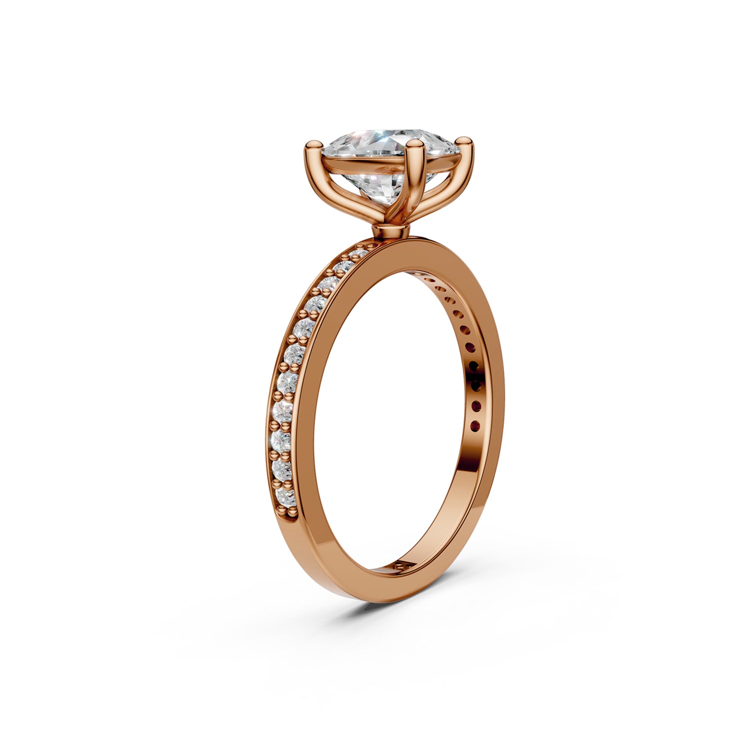 Stunning Gold Solitaire Engagement Ring with Diamond or Gemstone and narrow band in pink or rose gold. Made in Montreal. Contemporary and Classic Design. Perfect for a Millennial Brides /  Marriage Montréal Bague de fiancailles haut de gamme Bijoux Montréal.