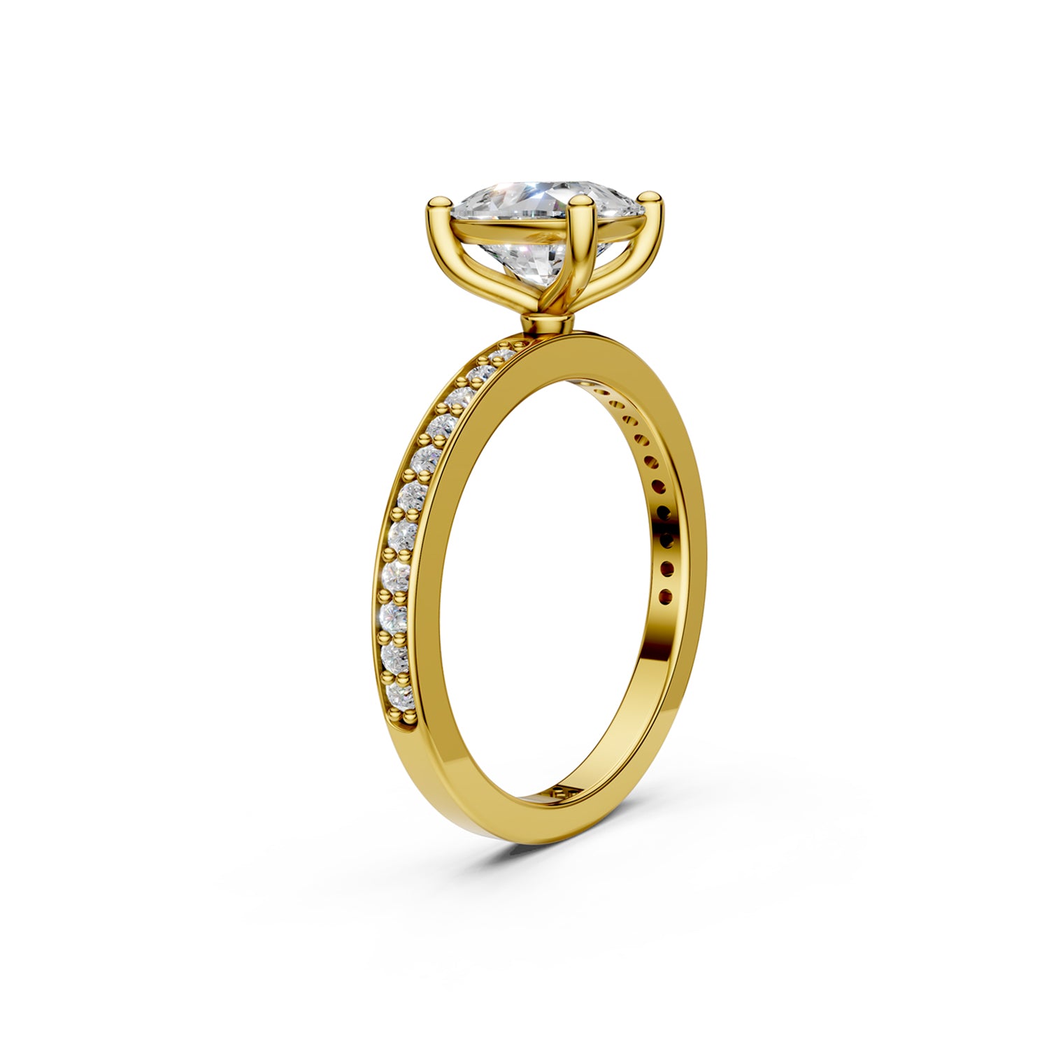 Stunning Gold Solitaire Engagement Ring with Diamond or Gemstone and narrow band in yellow gold. Made in Montreal. Contemporary and Classic Design. Perfect for a Millennial Brides /  Marriage Montréal Bague de fiancailles haut de gamme Bijoux Montréal.