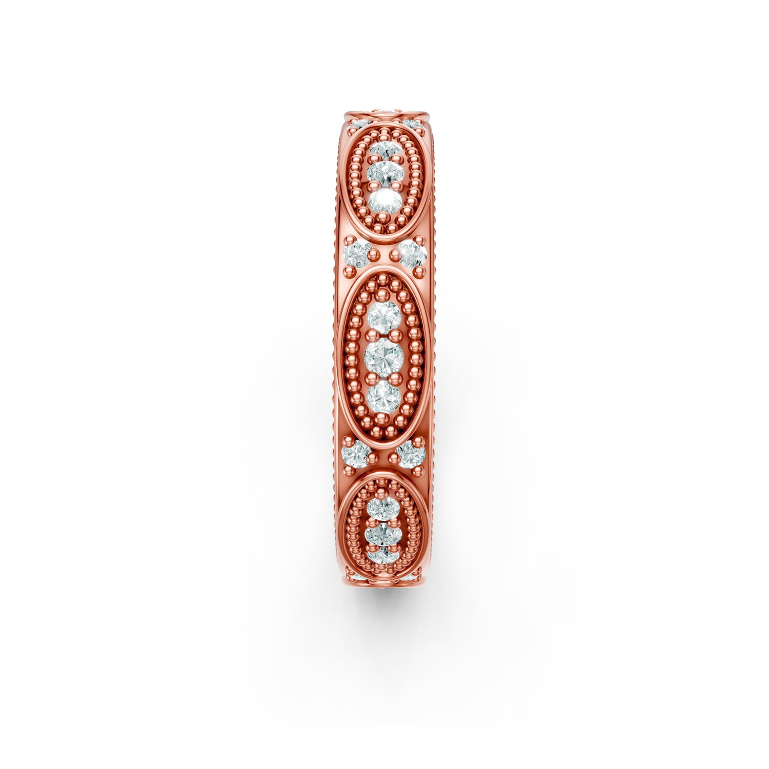 Vintage-inspired gold wedding band made in Canada in pink gold, rose gold with milgrain vintage details. Josephine wedding ring. Made in Montreal. Alliance vintage en or rose fabriquée à Montreal, Qubébec.