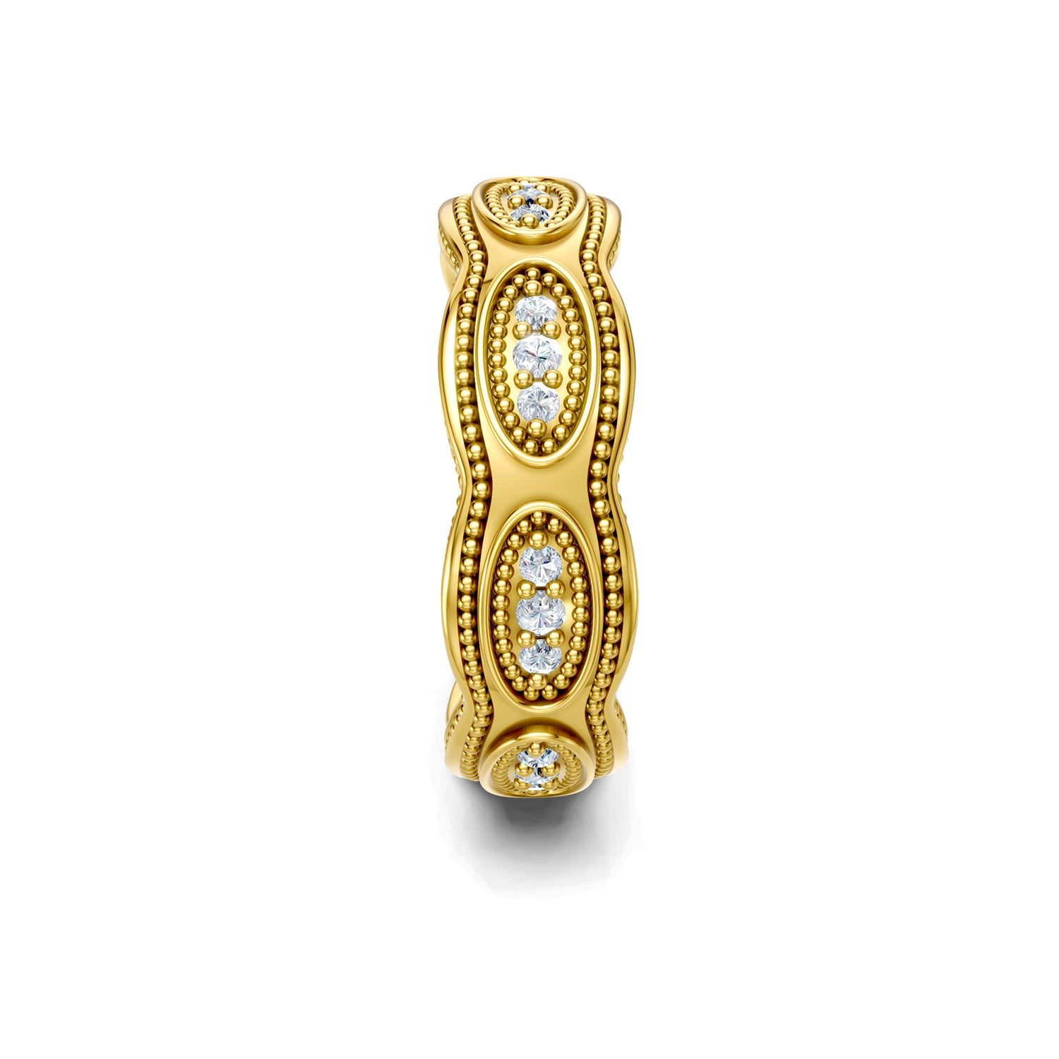 Vintage-inspired gold wedding band made in Canada in gold, with milgrain vintage details. Josephine wedding ring. Made in Montreal. Alliance vintage en or fabriquée à Montreal, Qubébec.