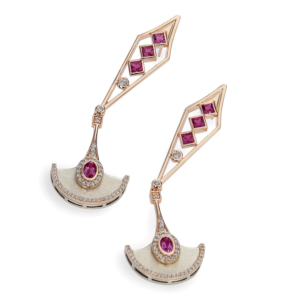 18K Rose Gold Diamond, Ruby & Spinel Statement Earrings