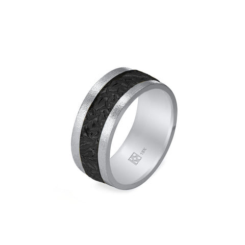 18K White Gold Wide & Black Frost Unisex Band