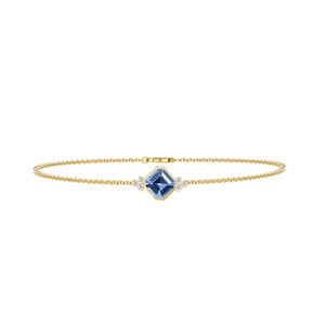 Light blue sapphire bracelet. Asscher cut sapphires with diamonds in bezel setting. Fine designer jewelry made in Montreal by K8 Jewelry Bijoux.  Edit alt text