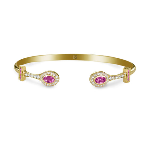 Yellow Gold Stackable Bracelet with Pink Sapphires & Diamonds