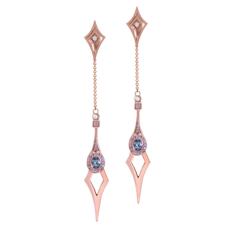 18K Rose Gold & Periwinkle & Lavender Sapphire Statement Earrings