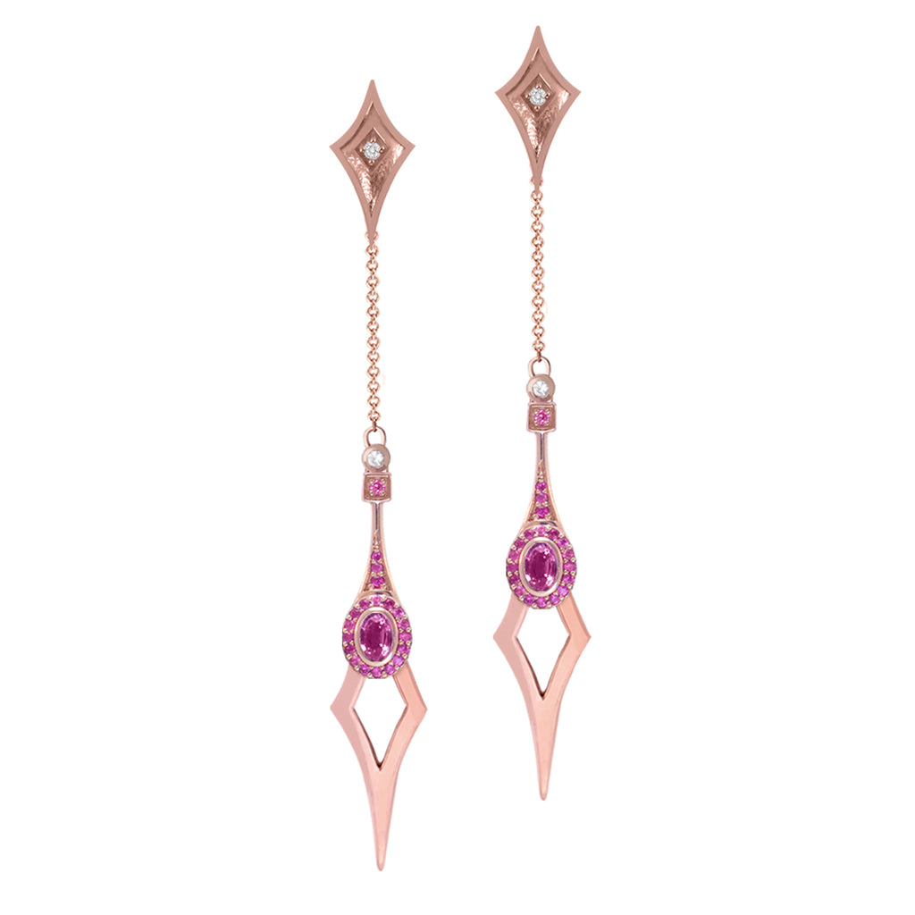 18K Rose Gold & Pink Sapphire Statement Earrings