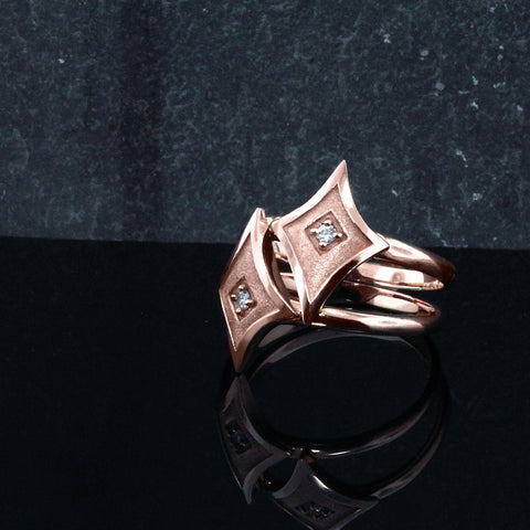 Rose Gold Shield Ring with Diamond or Gemstone