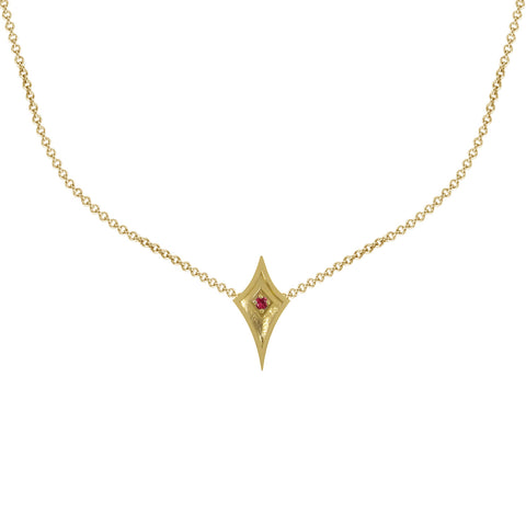 Yellow Gold Shield Necklace with Ruby