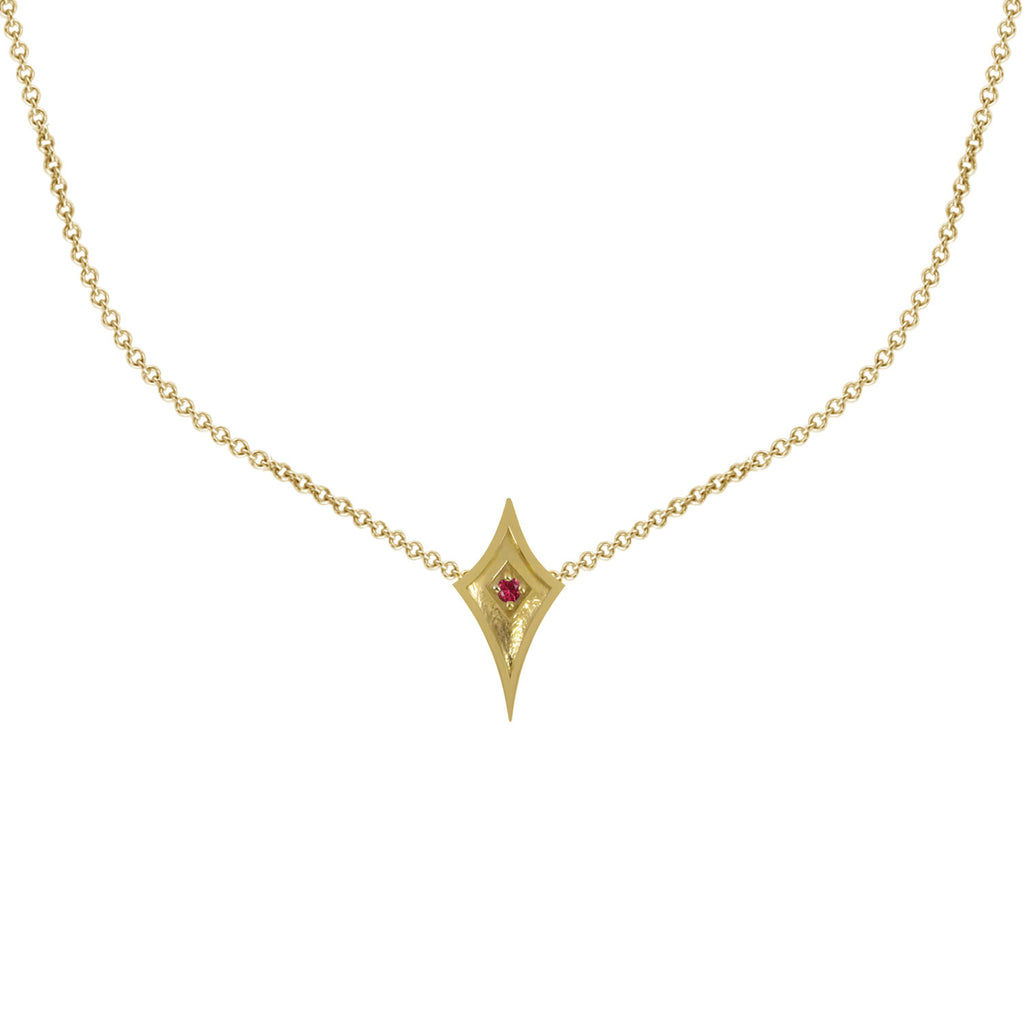 18K Gold Shield Necklace with Ruby