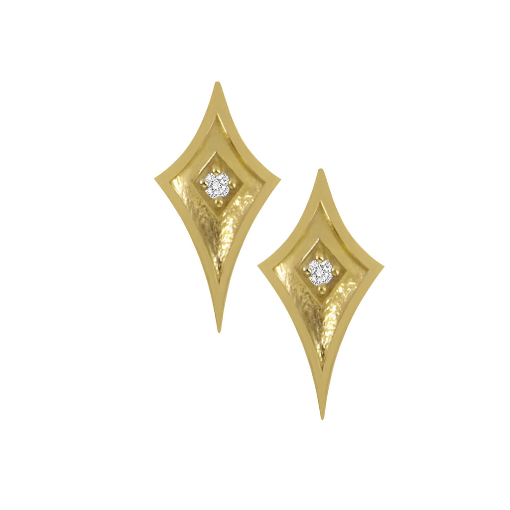 Yellow Gold Shield Studs with Canadian Diamonds