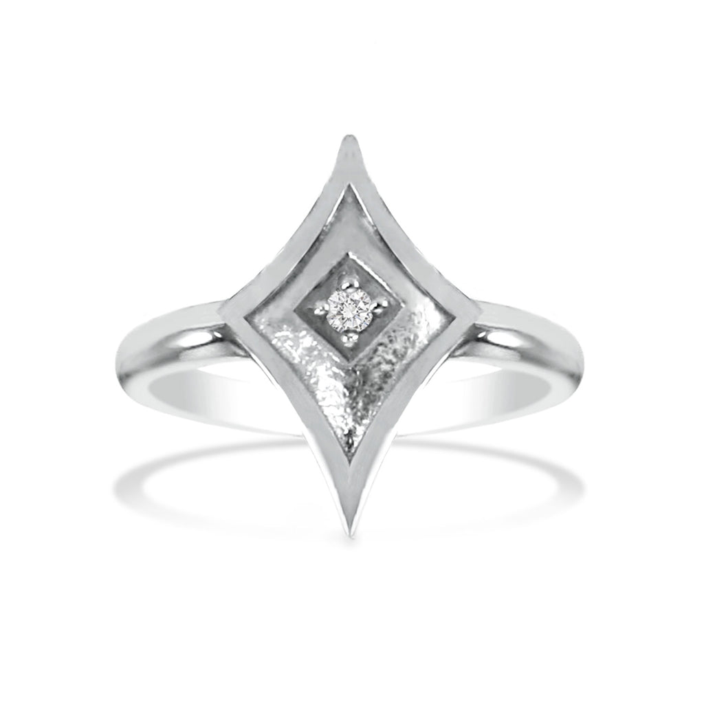 White Gold Shield Ring with Diamond or Gemstone